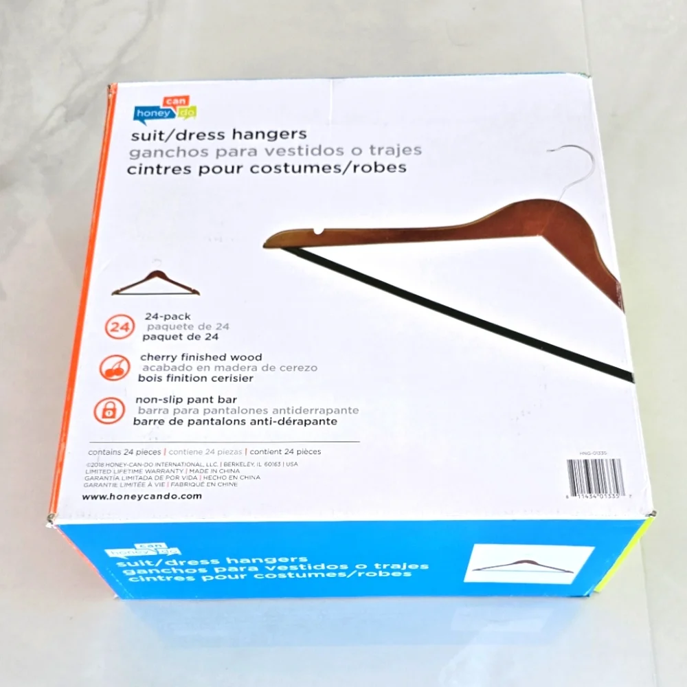 24-Pack of Honey-Can-Do No-Slip Cherry Wood Suit and Dress Hangers